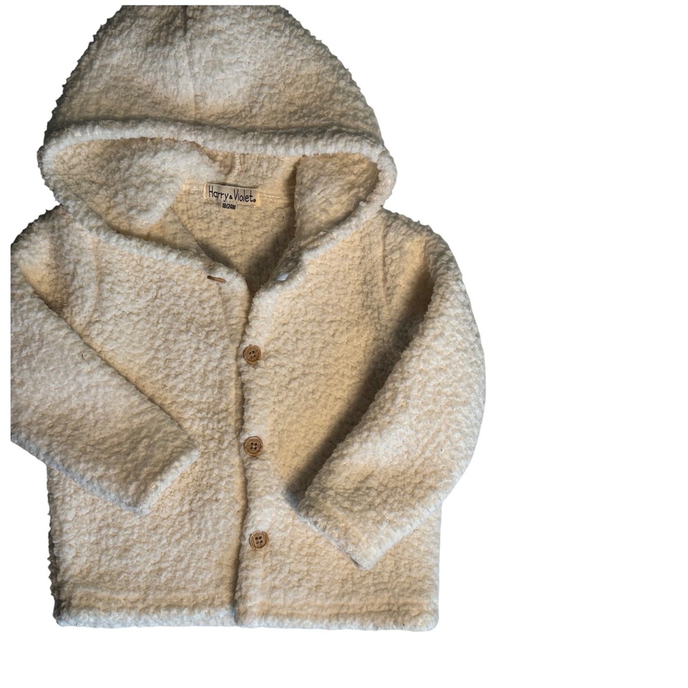 Harry &‎ Violet Cream Sherpa Hooded Cardigan Baby / Toddler 18-24M Button Front